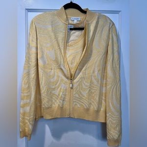 St. John Sport Knit Yellow Swirl Pattern Zip Sweater Set (Tank, Cardigan) Size M